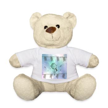 Capteur de rêves avec lune et plumes - Nounours - blanc - Devant