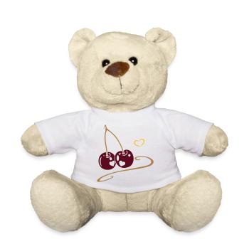 Two cherries with hearts, in love. - Teddy Bear - white - Front