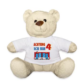 4 Jahre Geburtstag Kind Zug Tram Straßenbahn - Teddy - Weiß - Vorne