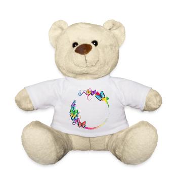 bunter Schmetterlings Rahmen für eigene Texte - Teddy - Weiß - Vorne