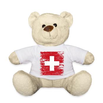 Red Textured Swiss Cross - Teddy Bear - white - Front