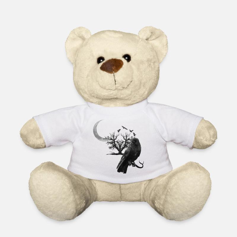 raven, crescent moon, trees, gothic design - Teddy Bear - white