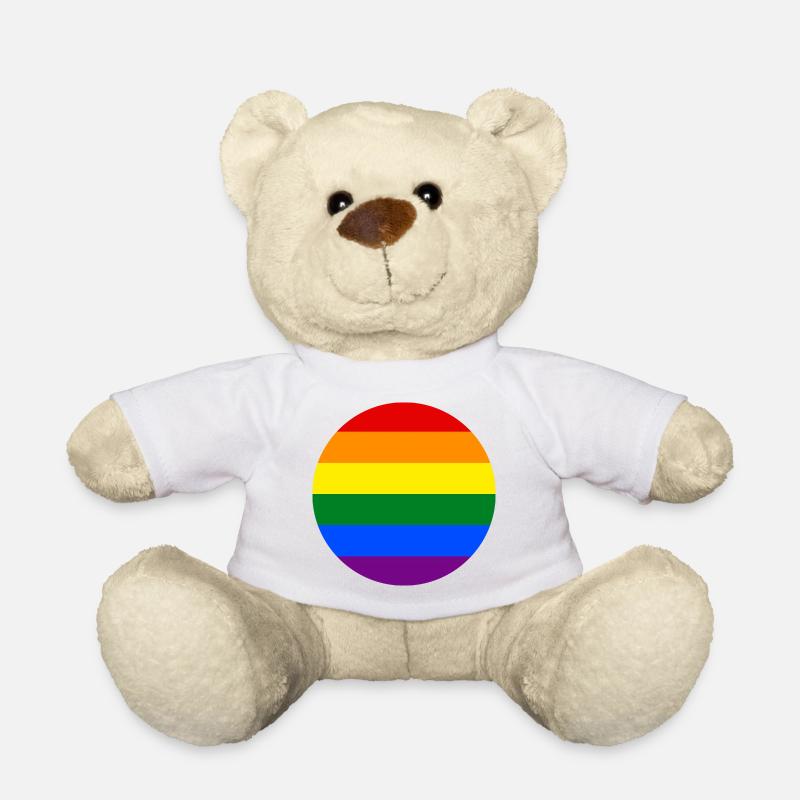 runde Aufkleber Homosexuell Stolz Flagge Regenbogenfahne - Teddy - Weiß