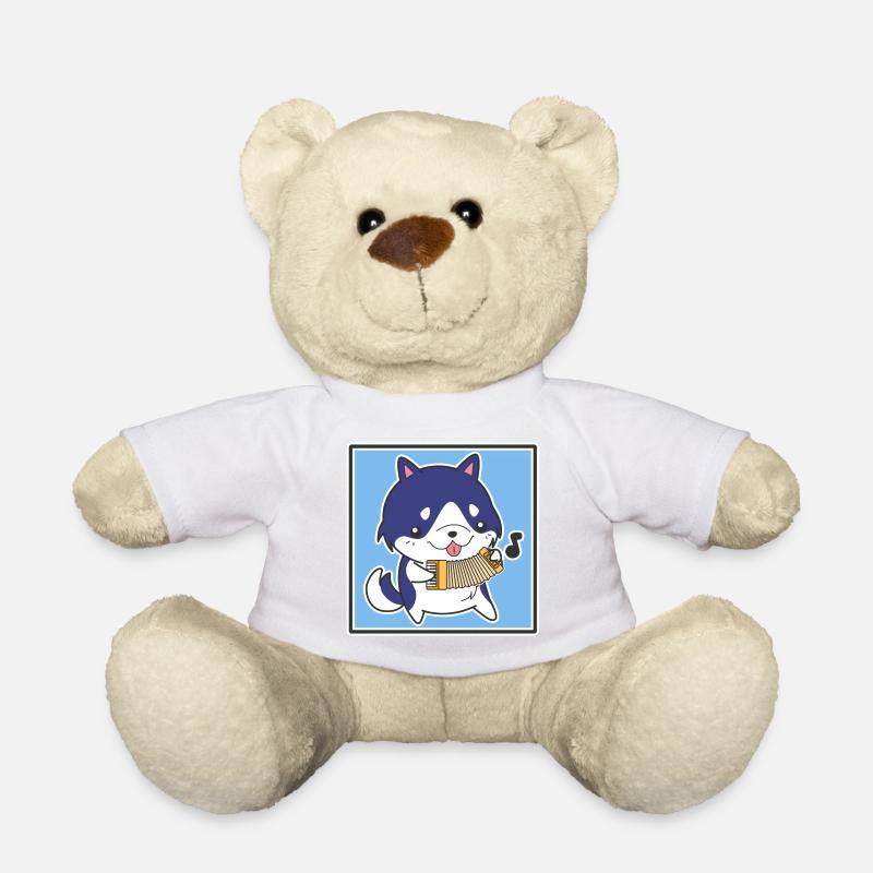 Hund mit Akkordeon - Teddy - Weiß