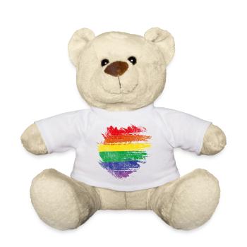 Rainbow Brush Heart - Teddy Bear - white - Front