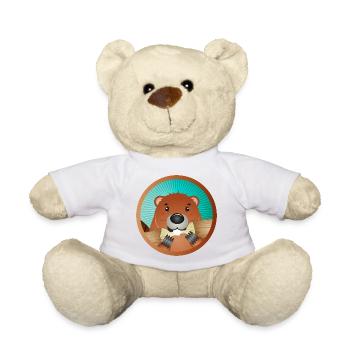 cute rodent patch - beaver nibbles on wood - Teddy Bear - white - Front