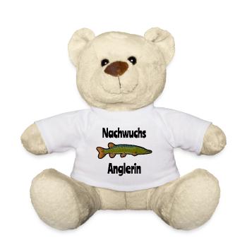 Nachwuchs Anglerin Geschenk Geburt Hecht Angler - Teddy - Weiß - Vorne