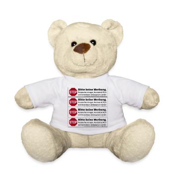 4 x Stop Bitte keine Werbung Sticker - Teddy - Weiß - Vorne