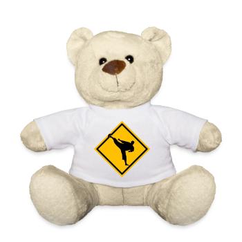 Karate Warning Sign Yokogeri - Teddy Bear - white - Front