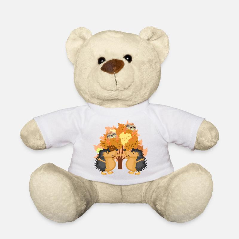 HERBST BAUM Glückliches IGEL PAAR FAULTIERE - Teddy - Weiß