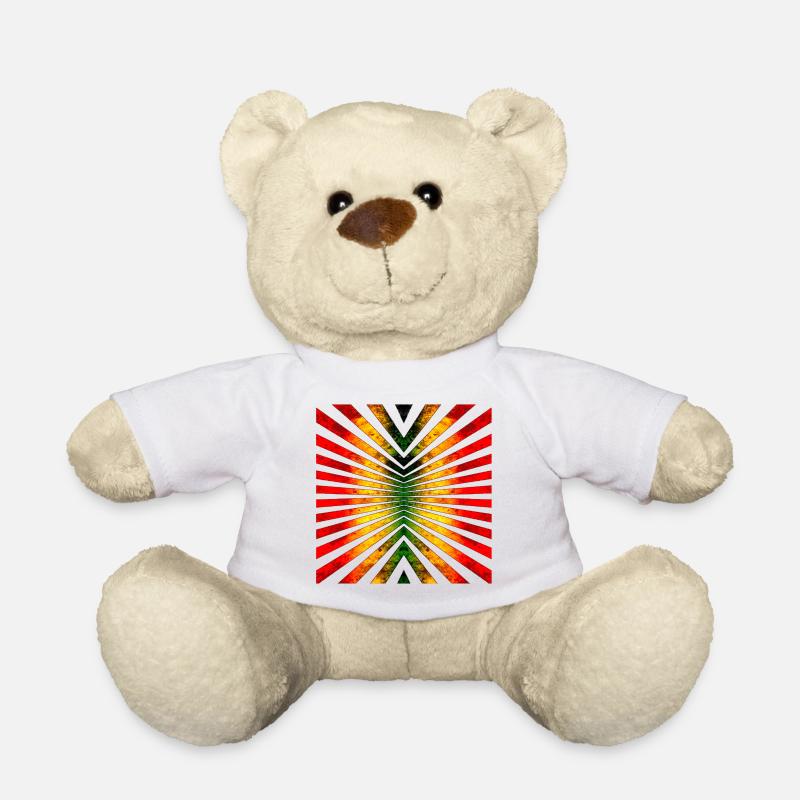 Geometrisches Sonnenstrahl-Motiv in Rasta-Farben - Teddy - Weiß