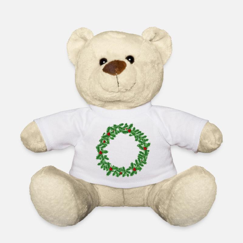 Couronne de Noël faite de branches de houx - Nounours - blanc