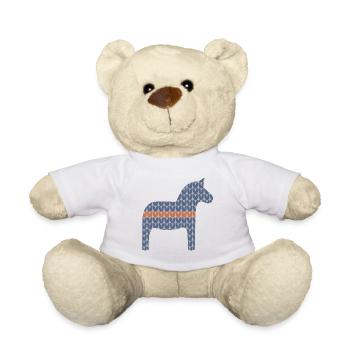 Dala Horse Knitting Pattern Brown Sweden Hygge Scandi - Teddy Bear - white - Front