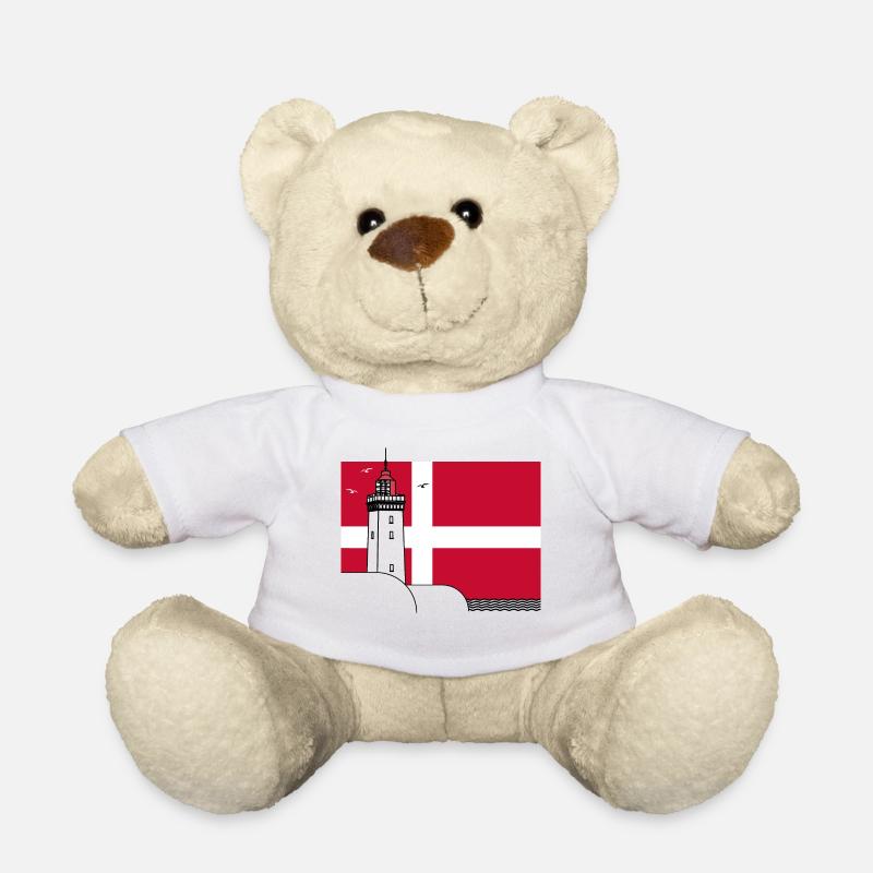 Dänemark Fahne mit Rubjerg Knude Leuchtturm - Teddy - Weiß