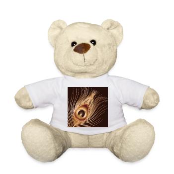von Hand gezeichnete goldfarbene Pfauenfeder - Teddy - Weiß - Vorne