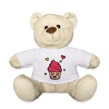 Süßigkeiten Lecker Naschen Backen Cupcake Herz - Teddy - Weiß - Vorne