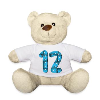 12. Geburtstag - Zahl 12 - ZWÖLF - ZWÖLFJÄHRIGER - Teddy - Weiß - Vorne
