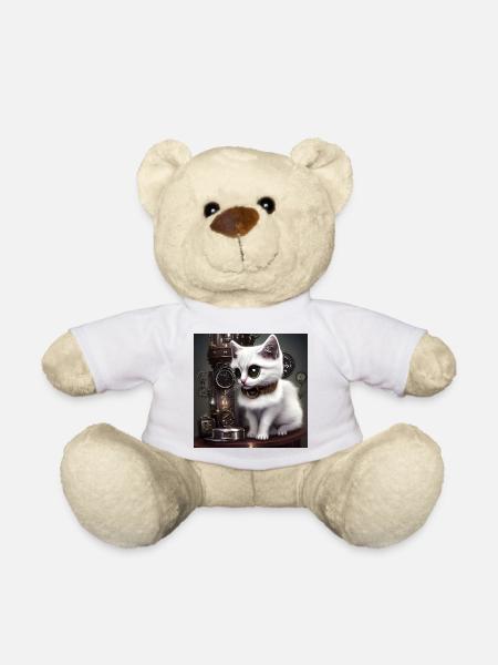 Kleine Steampunk-Katze - Teddy - Weiß
