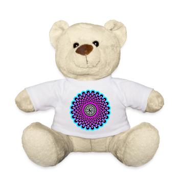 Neon Mandala in pink und baby blau im Goa Style - Teddy - Weiß - Vorne