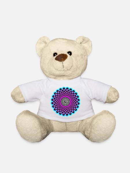 Neon Mandala in pink und baby blau im Goa Style - Teddy - Weiß