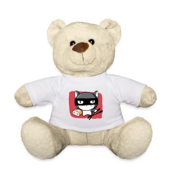 Chat kawaii ninja baguette japonaise accro sushi - Nounours - blanc - Devant