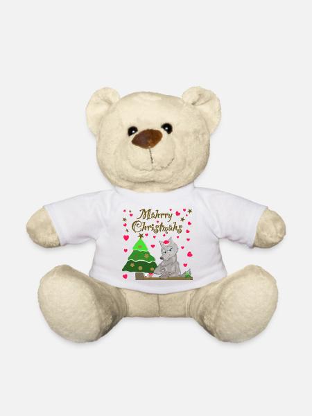 Kultiger Wolf hat Weihnachten Schaf unterm Baum - Teddy - Weiß