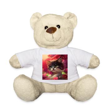 Cute kitten with birds - Teddy Bear - white - Front