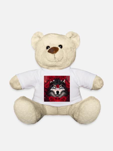 Wunderbarer Wolf mit Blumen. - Teddy - Weiß