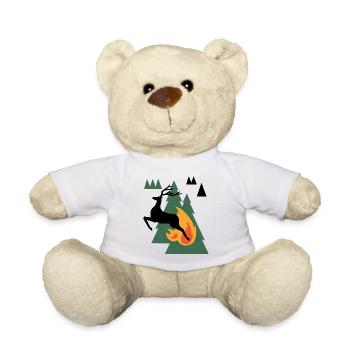 Bear by Campfire in Pines - Teddy Bear - white - Front