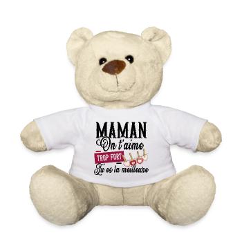 Maman Mère On t'aime Cadeau Amour Famille Femme - Nounours - blanc - Devant