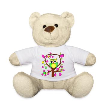 Glückliche Eule in einem bunten Baum - Teddy - Weiß - Vorne