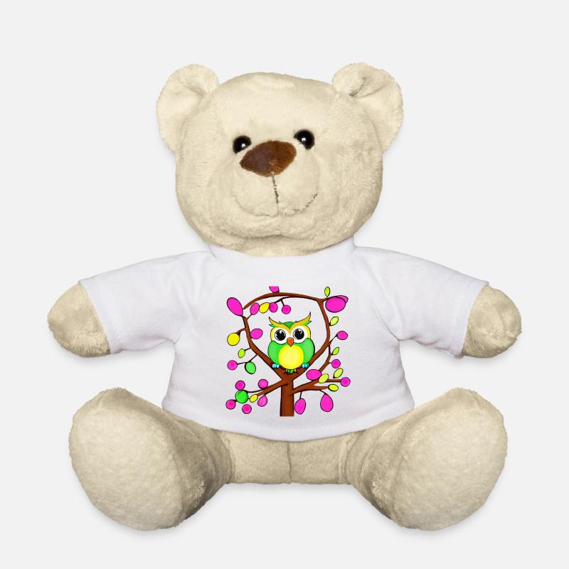 Chouette heureuse dans un arbre multicolore - Nounours - blanc