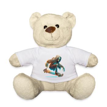 Ein Skelett mit Hoodie das Skateboard fährt - Teddy - Weiß - Vorne