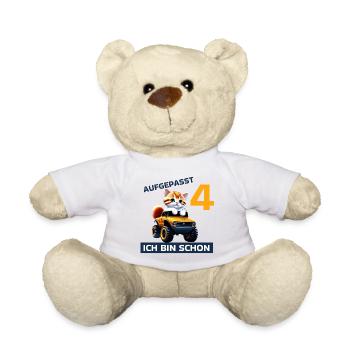 4. Geburtstag Katze auf Monstertruck 4 Jahre alt - Teddy - Weiß - Vorne