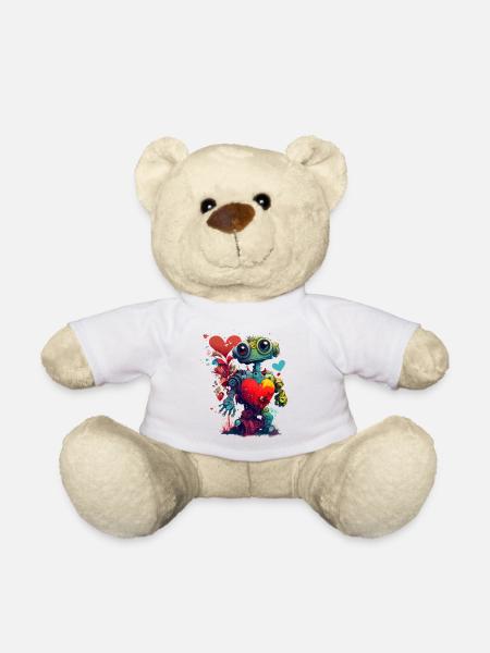 Lustiger Roboter mit Herz, Valentinstag - Teddy - Weiß