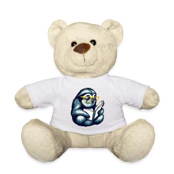 Faultier liest ein Buch, lesen, Bücher, Bibliothek - Teddy - Weiß - Vorne