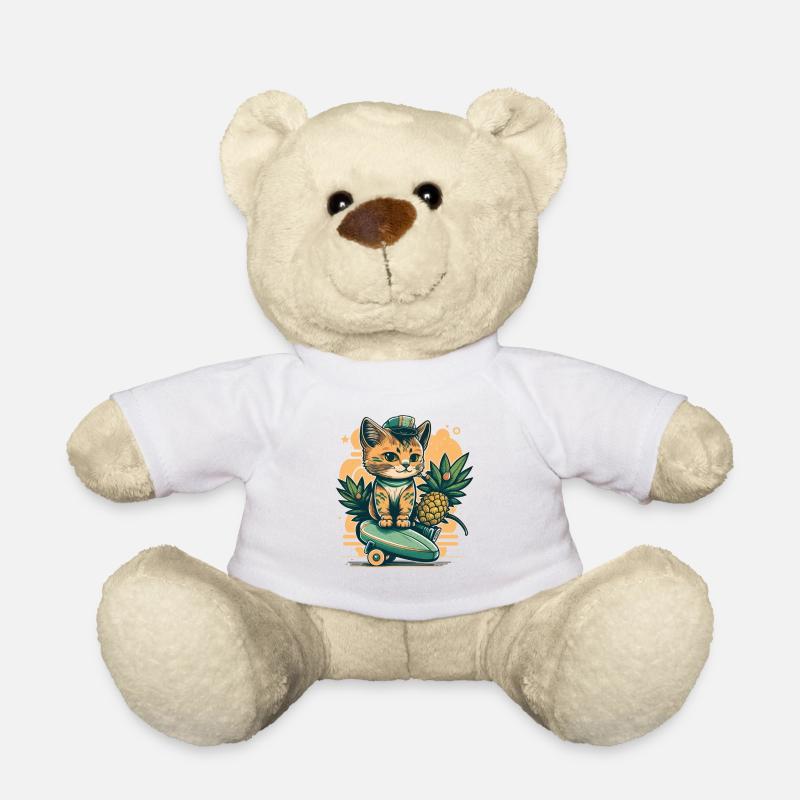 Cute Cat Tropical 1 - Teddy Bear - white