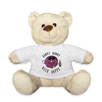Donut worry, beer happy! Spruch Bier, Illustration - Teddy - Weiß - Vorne
