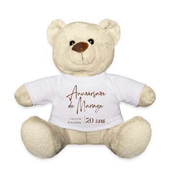 Anniversaire de mariage 20 ans Noces de Porcelaine - Nounours - blanc - Devant