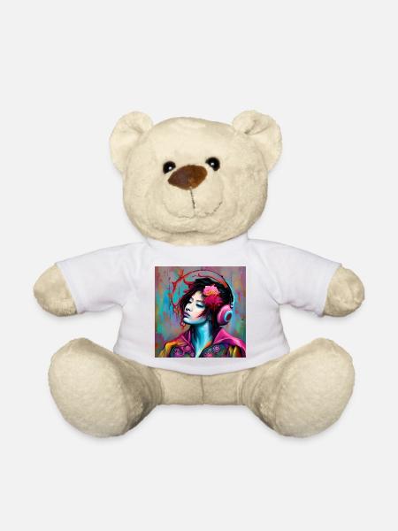 Neonporträt mit Kopfhörer - Teddy - Weiß