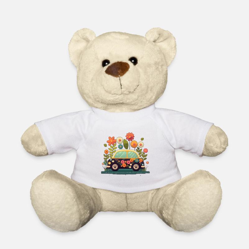 Süßes Blumen Auto 3 - Teddy - Weiß