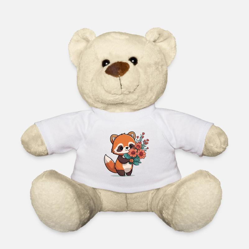 roter Panda mit Blumen - Teddy - Weiß
