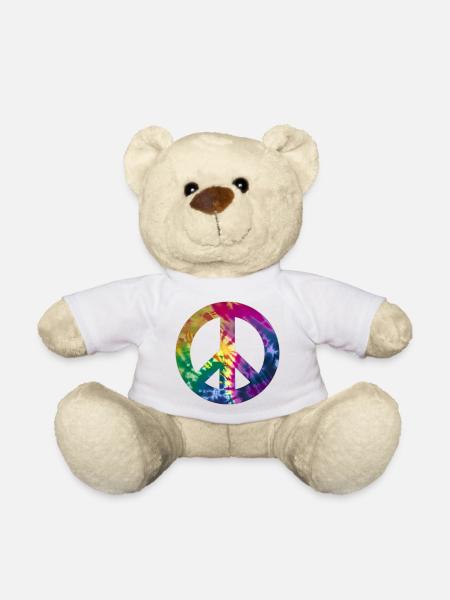 Groovy Tie Dye Peace Sign - Teddy Bear - white