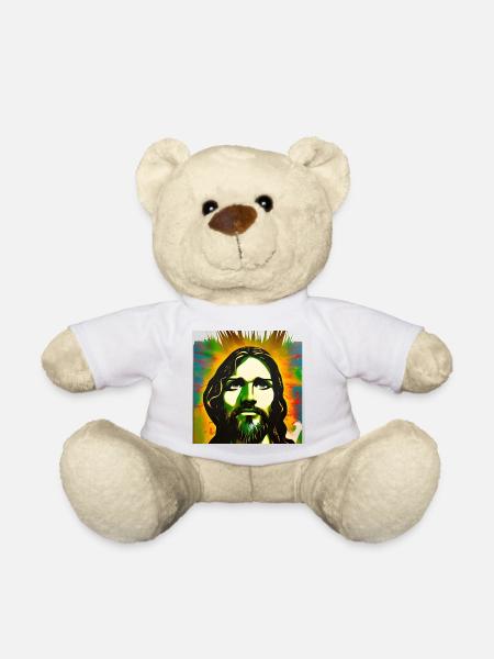 Neon Christ Portrait Rainbow Aura - Teddy Bear - white