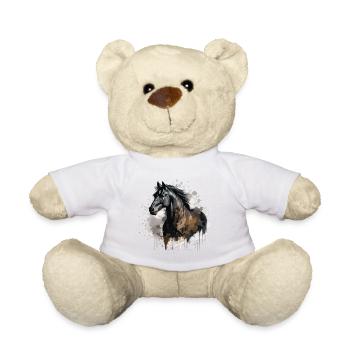 Horse Black Horse Lover Splash Watercolor - Teddy Bear - white - Front