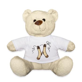 Socken Wäsche Geschenkidee - faule Socke an Leine - Teddy - Weiß - Vorne