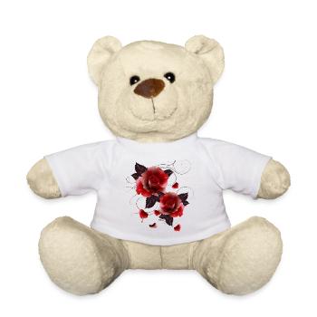 two beautiful fascinating red roses - Teddy Bear - white - Front