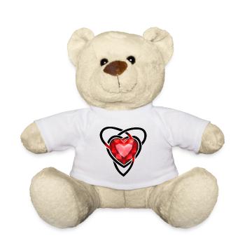 Faceted Red Gem Heart - Teddy Bear - white - Front