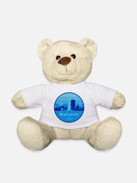 Reykjavík Skyline Blau Rundlogo - Teddy - Weiß