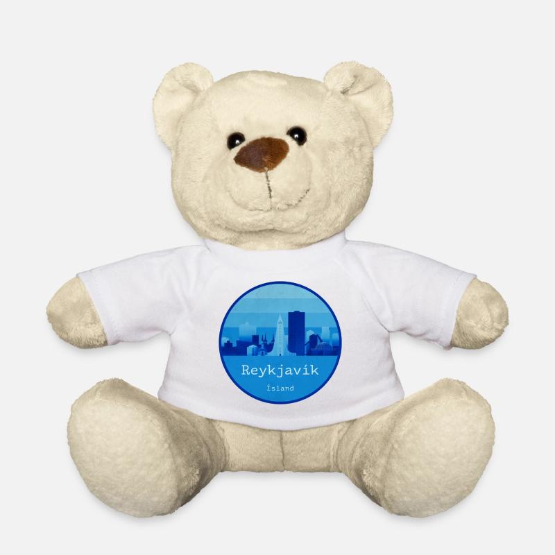 Reykjavík Skyline Blau Rundlogo - Teddy - Weiß
